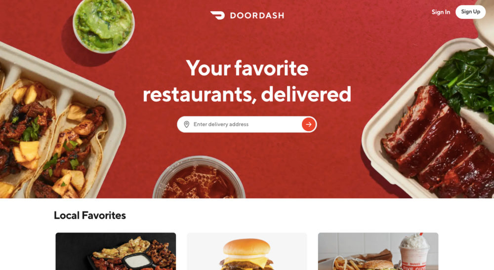 Doordash homepage